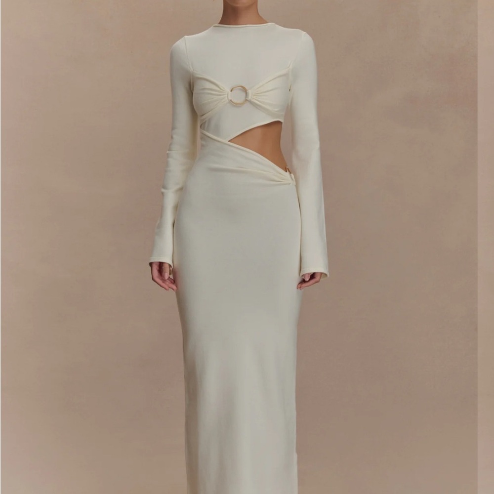 Meshki Azariah Long Sleeve Knit Midi Dress Ivory Size XS